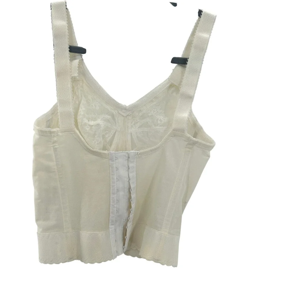 Bali 3300 Vintage Longline Bra Ivory Floral Lace Bustier 34D Hook Back Cream